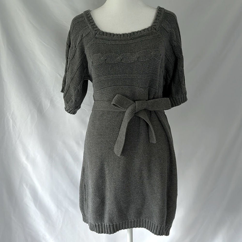 Take Out Short Sleeve Belted Sweater Dress Size L